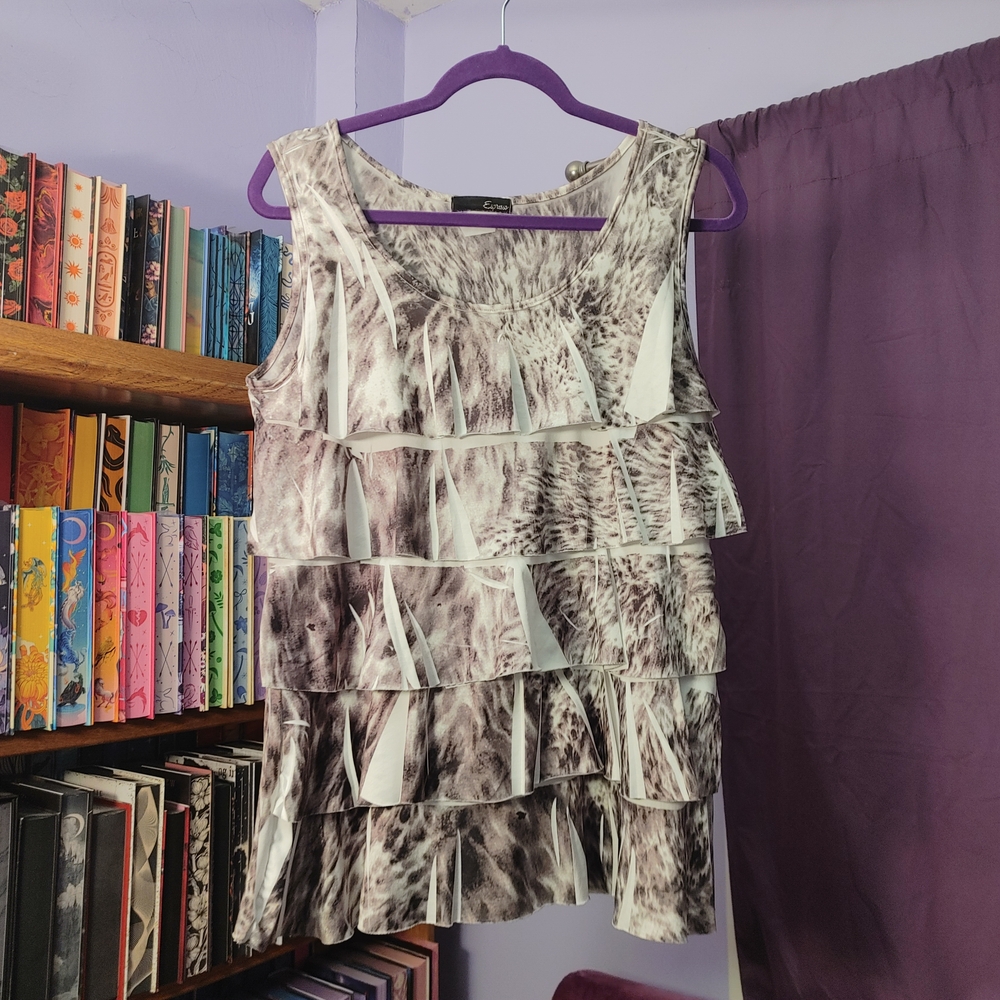 Espresso Stretchy Abstract Tiered Tank Top - Fits L/XL
